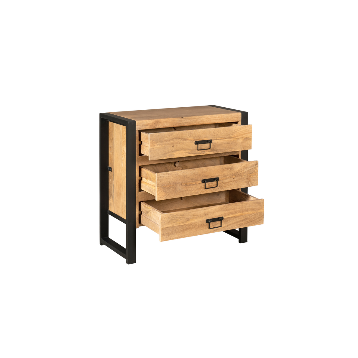Industriële Ladekast Naturel Mangohout - 80 cm - 3 Laden