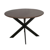 Ronde Eettafel - 150 cm - Walnootkleur Mangohout - Zwart Stalen Designpoot