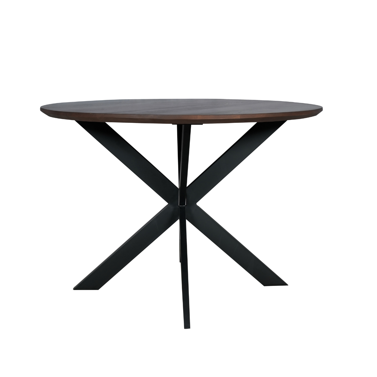 Ronde Eettafel - 150 cm - Walnootkleur Mangohout - Zwart Stalen Designpoot