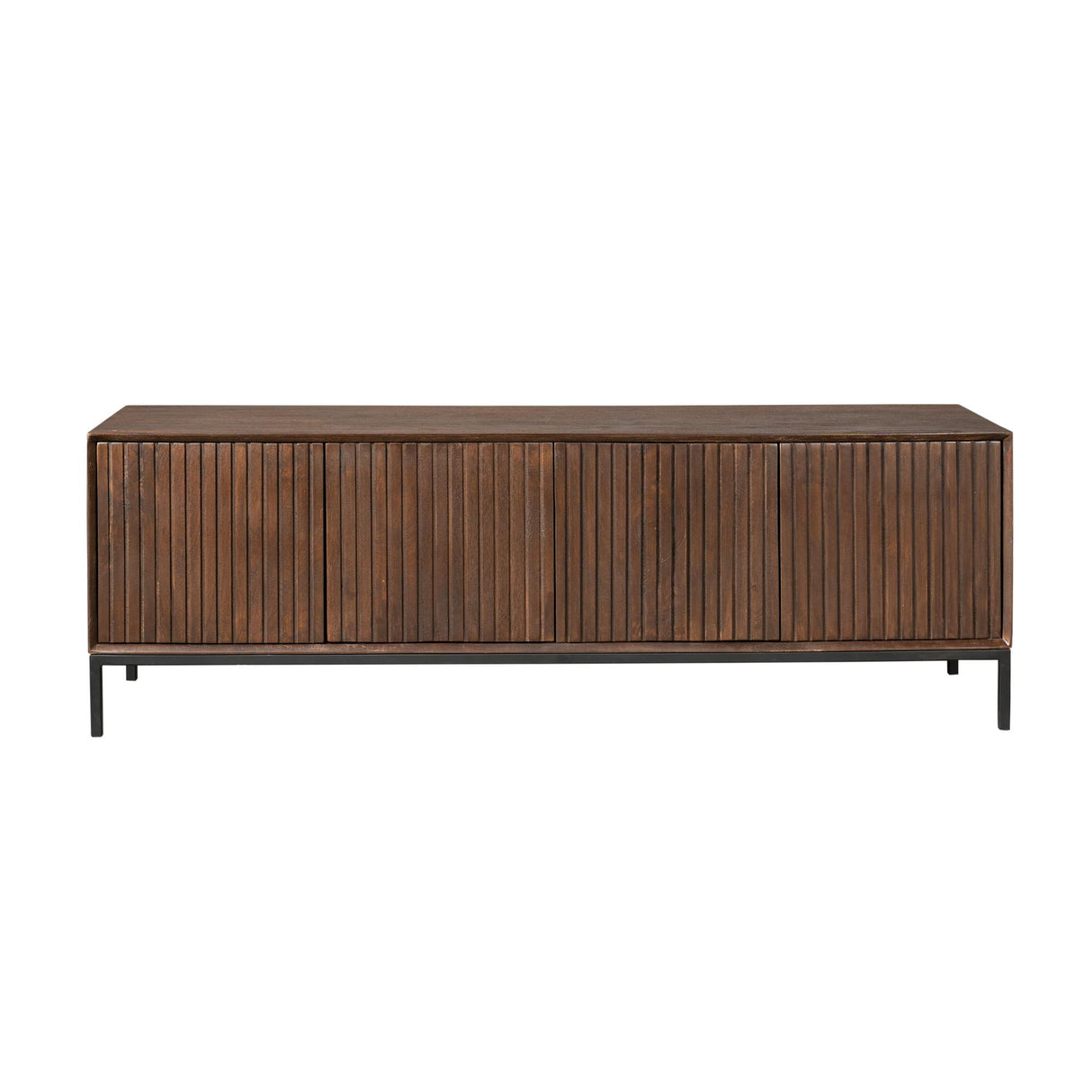 TV-meubel - Bruin Mangohout - 165 cm - Verticaal Lattenpatroon - 3 Deuren