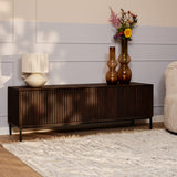 TV-meubel - Bruin Mangohout - 165 cm - Verticaal Lattenpatroon - 3 Deuren