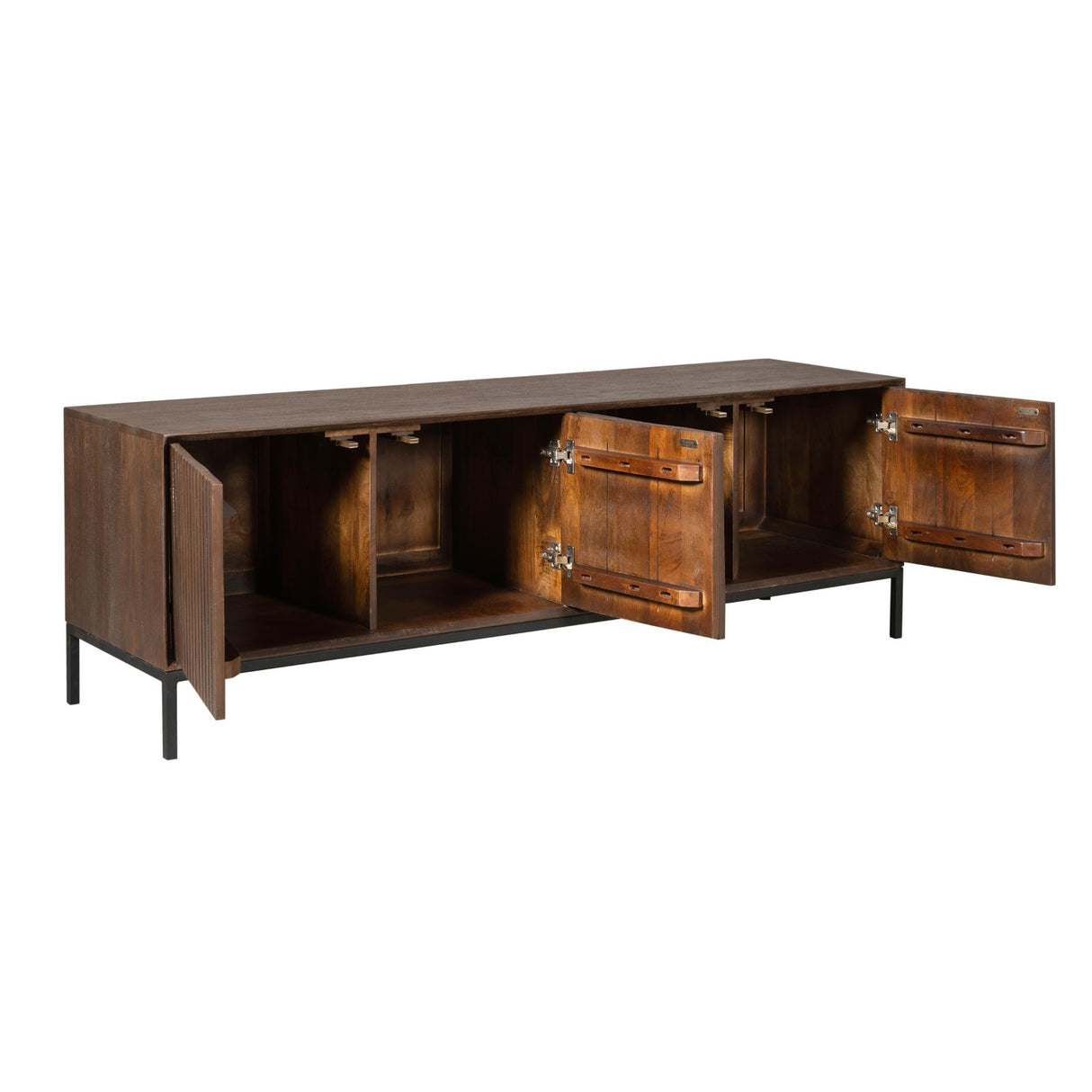 TV-meubel - Bruin Mangohout - 165 cm - Verticaal Lattenpatroon - 3 Deuren