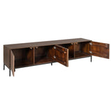 TV-meubel - Bruin Mangohout - 210 cm - Verticaal Lattenpatroon - 4 Deuren