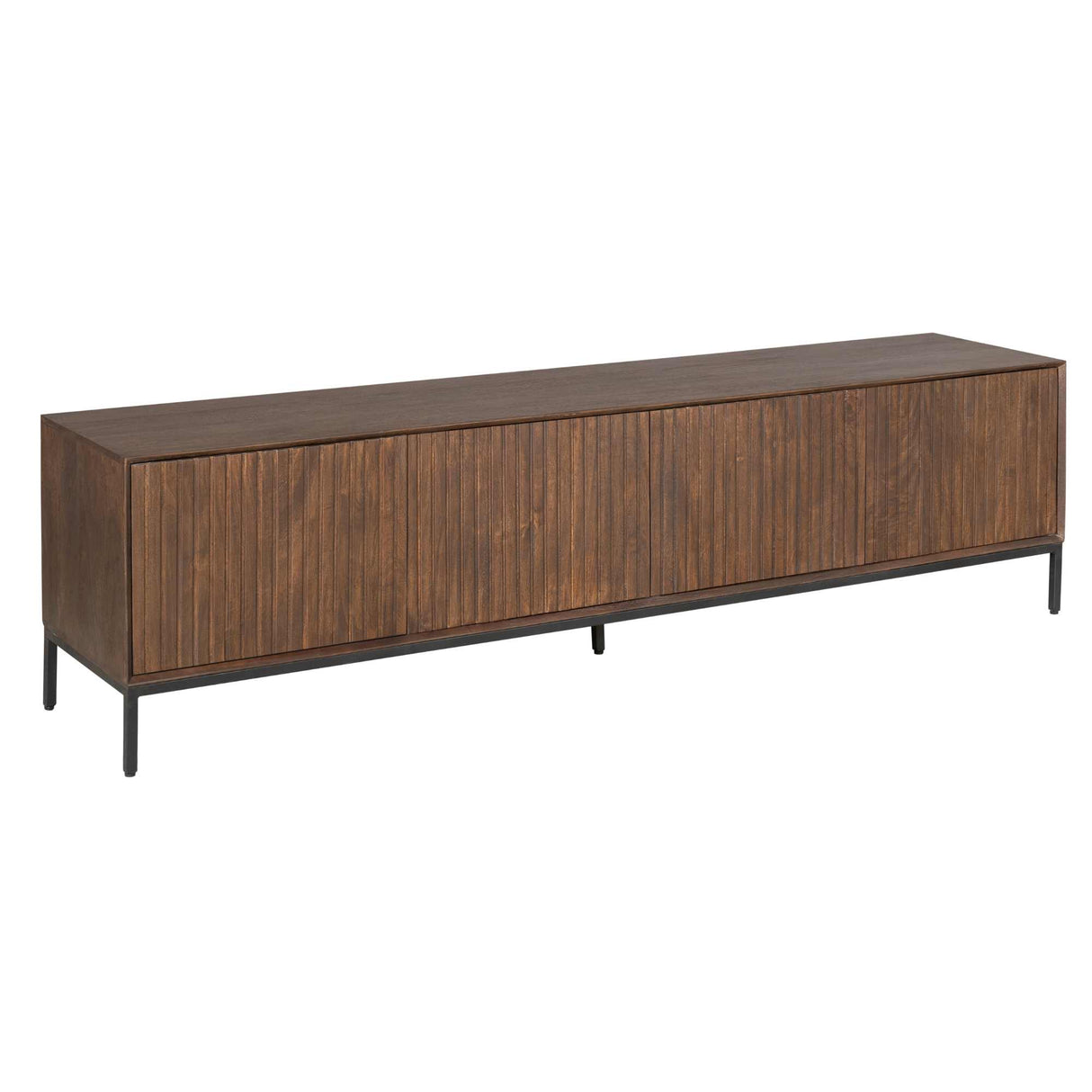 TV-meubel - Bruin Mangohout - 210 cm - Verticaal Lattenpatroon - 4 Deuren