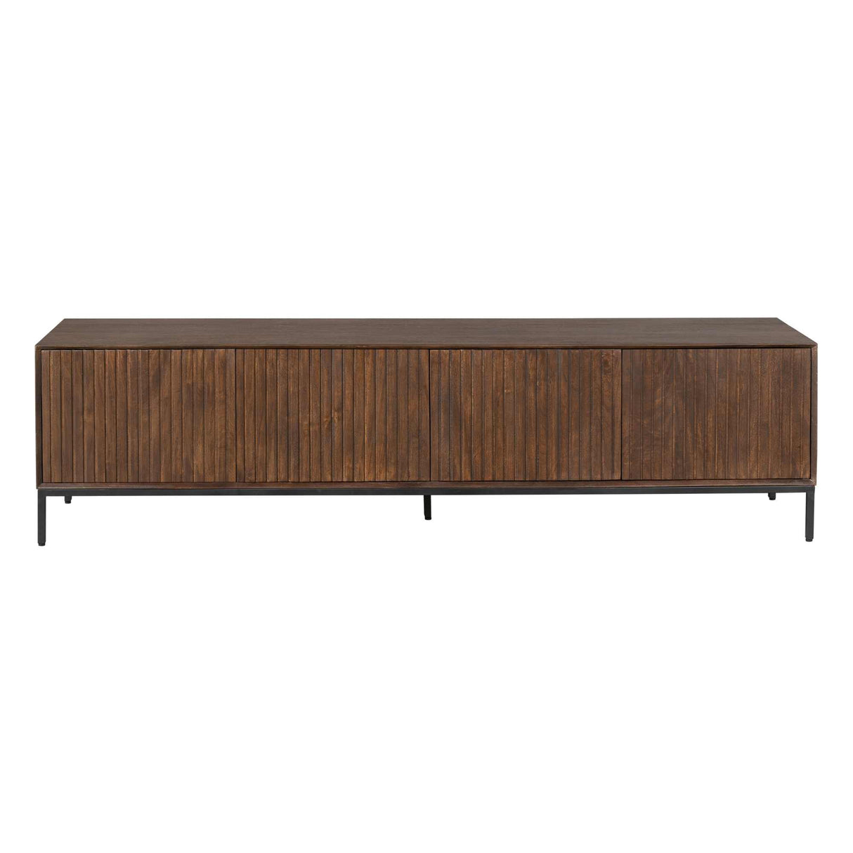 TV-meubel - Bruin Mangohout - 210 cm - Verticaal Lattenpatroon - 4 Deuren