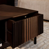 Vierkante Salontafel - Bruin Mangohout - 80 x 80 cm - Lattenpatroon - 2 Lades & Open Vak