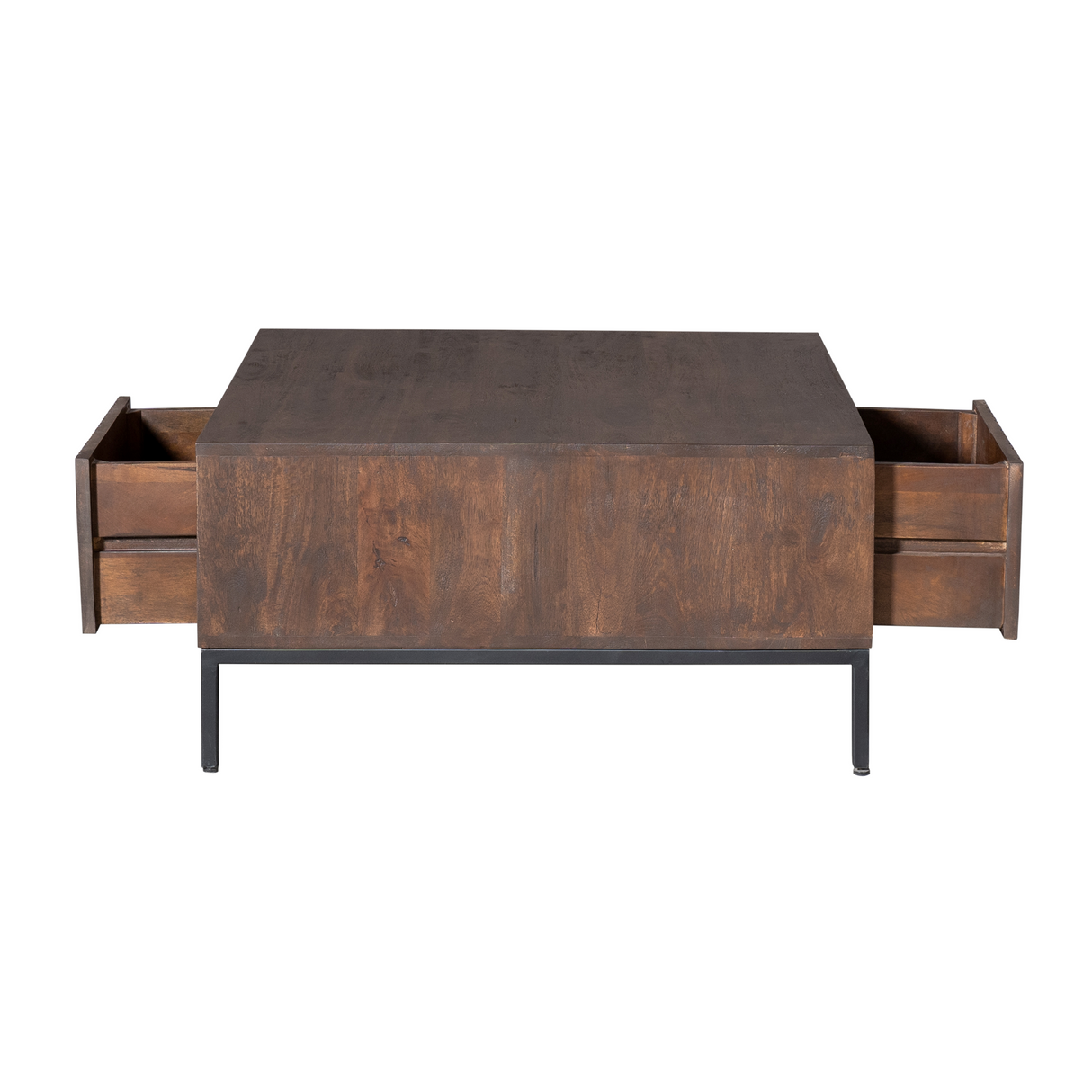 Vierkante Salontafel - Bruin Mangohout - 80 x 80 cm - Lattenpatroon - 2 Lades & Open Vak