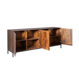 Dressoir - Bruin Mangohout - 210 cm - Verticaal Lattenpatroon - 4 Deuren