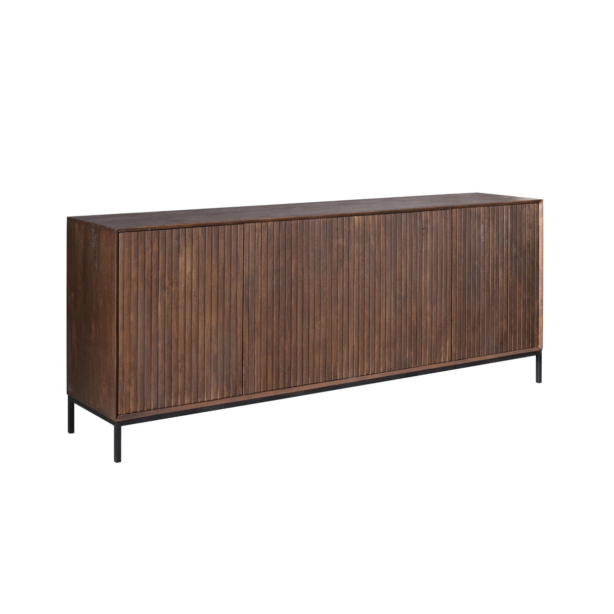 Dressoir - Bruin Mangohout - 210 cm - Verticaal Lattenpatroon - 4 Deuren