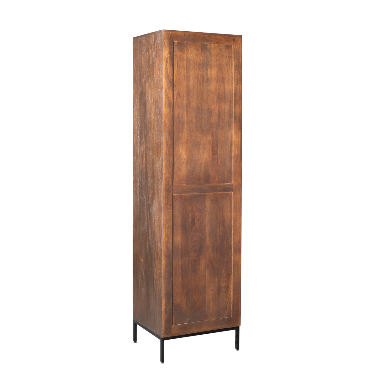 Boekenkast - Bruin Mangohout - 55 cm - Verticaal Lattenpatroon - 1 Deur & 2 Open Vakken