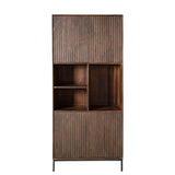 Vakkenkast - Bruin Mangohout - 90 cm - Verticaal Lattenpatroon - 2 Deuren & 3 Open Vakken