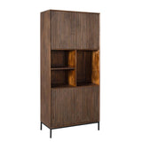 Vakkenkast - Bruin Mangohout - 90 cm - Verticaal Lattenpatroon - 2 Deuren & 3 Open Vakken