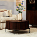 Ronde Salontafel - Bruin Mangohout - 80 cm - Verticaal Lattenpatroon - 2 Lades