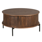 Ronde Salontafel - Bruin Mangohout - 80 cm - Verticaal Lattenpatroon - 2 Lades