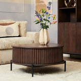 Ronde Salontafel - Bruin Mangohout - 80 cm - Verticaal Lattenpatroon - 2 Lades
