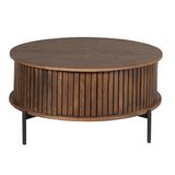 Ronde Salontafel - Bruin Mangohout - 80 cm - Verticaal Lattenpatroon - 2 Lades