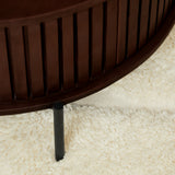 Ronde Salontafel - Bruin Mangohout - 80 cm - Verticaal Lattenpatroon - 2 Lades