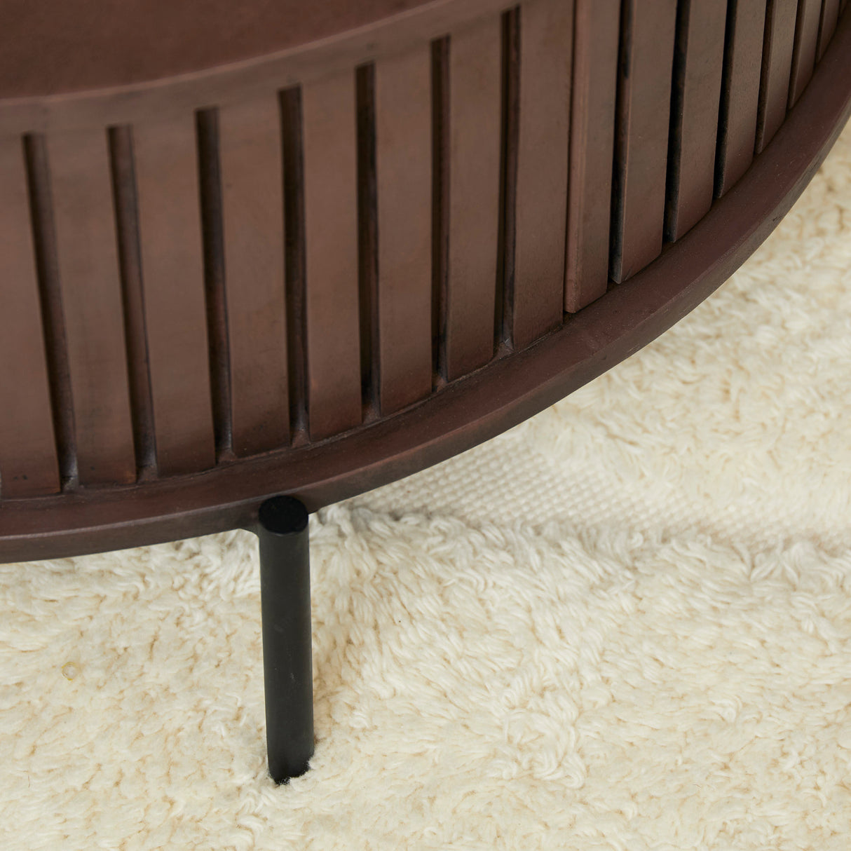 Ronde Salontafel - Bruin Mangohout - 80 cm - Verticaal Lattenpatroon - 2 Lades