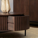 Ronde Salontafel - Bruin Mangohout - 80 cm - Verticaal Lattenpatroon - 2 Lades