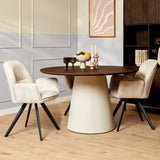 Ronde Eettafel - Volledig Bruin Mangohout - 130 cm - Conische Houten Poot