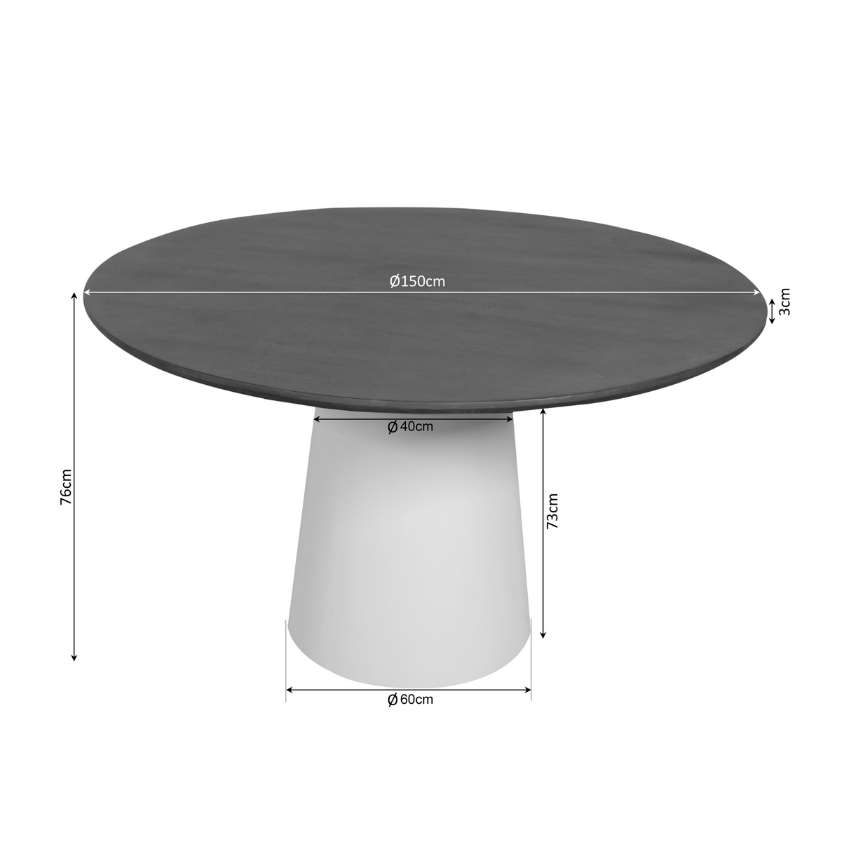 Ronde Eettafel - Bruin Mangohout - 150 cm - Zandkleurige Conische Poot