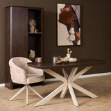Deens Ovale Eettafel - Bruin Mangohout - 160 cm - Zandkleurige Metalen Spiderpoot