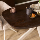 Deens Ovale Eettafel - Bruin Mangohout - 160 cm - Zandkleurige Metalen Spiderpoot