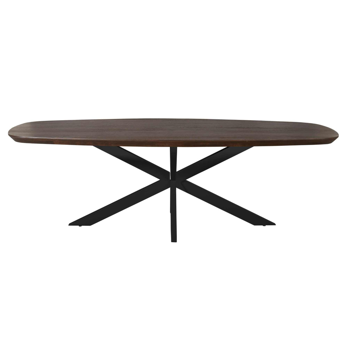 Deens Ovale Eettafel - Bruin Mangohout - 280 cm - Zwarte Metalen Spiderpoot