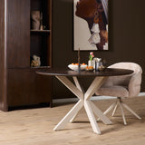 Ronde Eettafel - Bruin Mangohout - 110 cm - Zandkleurige Metalen Spiderpoot
