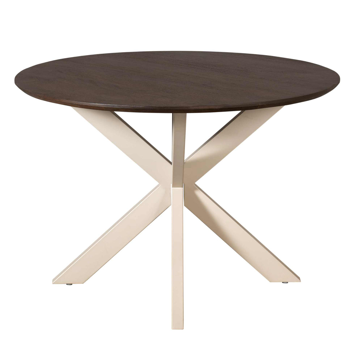 Ronde Eettafel - Bruin Mangohout - 110 cm - Zandkleurige Metalen Spiderpoot