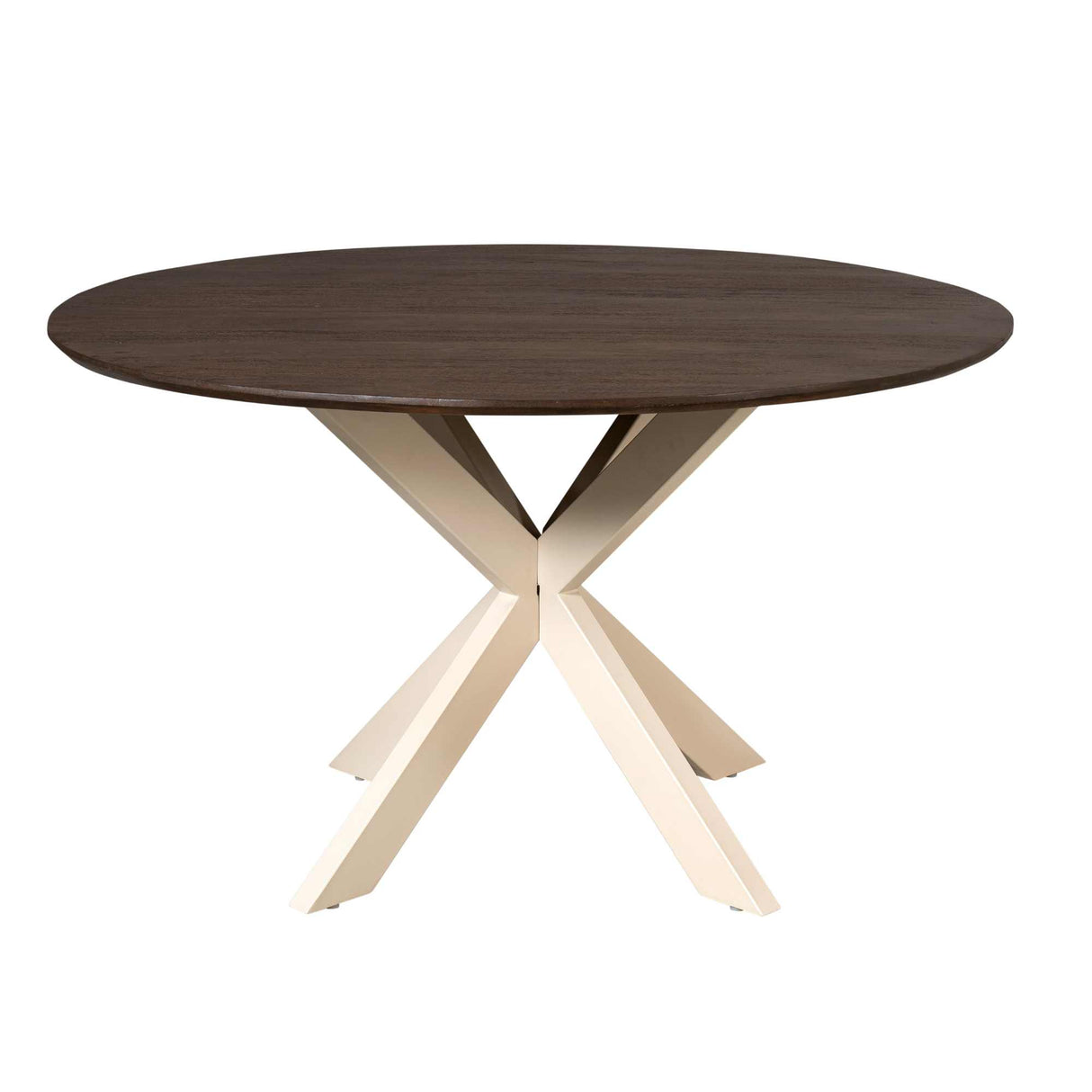 Ronde Eettafel - Bruin Mangohout - 150 cm - Zandkleurige Metalen Spiderpoot