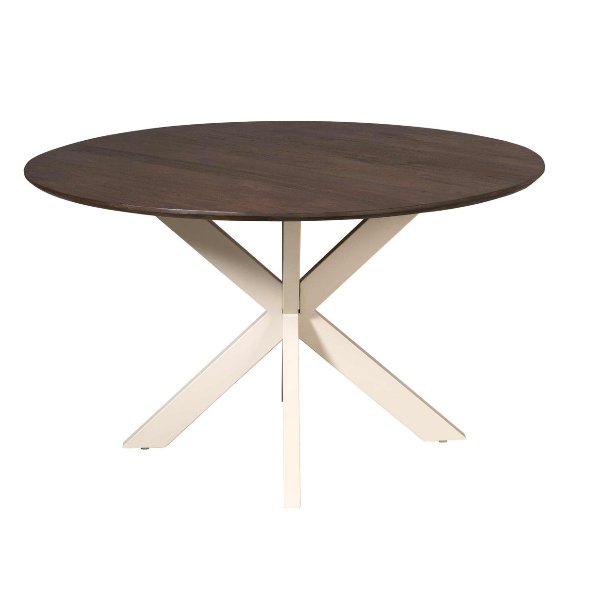 Ronde Eettafel - Bruin Mangohout - Ø 130 cm - Zandkleurige Metalen Spiderpoot