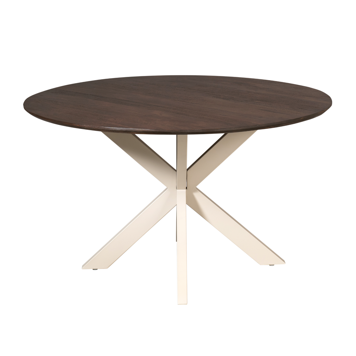 Ronde Eettafel - Bruin Mangohout - 150 cm - Zandkleurige Metalen Spiderpoot