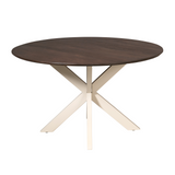 Ronde Eettafel - Bruin Mangohout - 150 cm - Zandkleurige Metalen Spiderpoot
