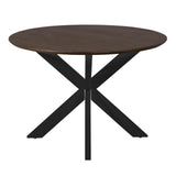 Ronde Eettafel - Bruin Mangohout - 110 cm - Zwarte Metalen Spiderpoot