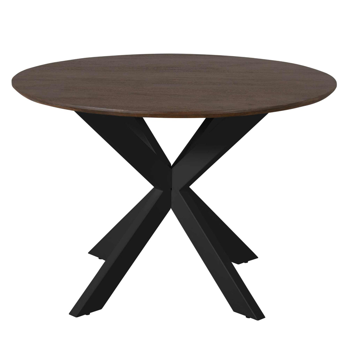 Ronde Eettafel - Bruin Mangohout - 110 cm - Zwarte Metalen Spiderpoot