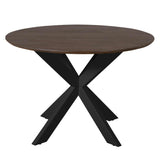 Ronde Eettafel - Bruin Mangohout - 110 cm - Zwarte Metalen Spiderpoot