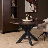 Ronde Eettafel - Bruin Mangohout - 130 cm - Zwarte Matrixpoot