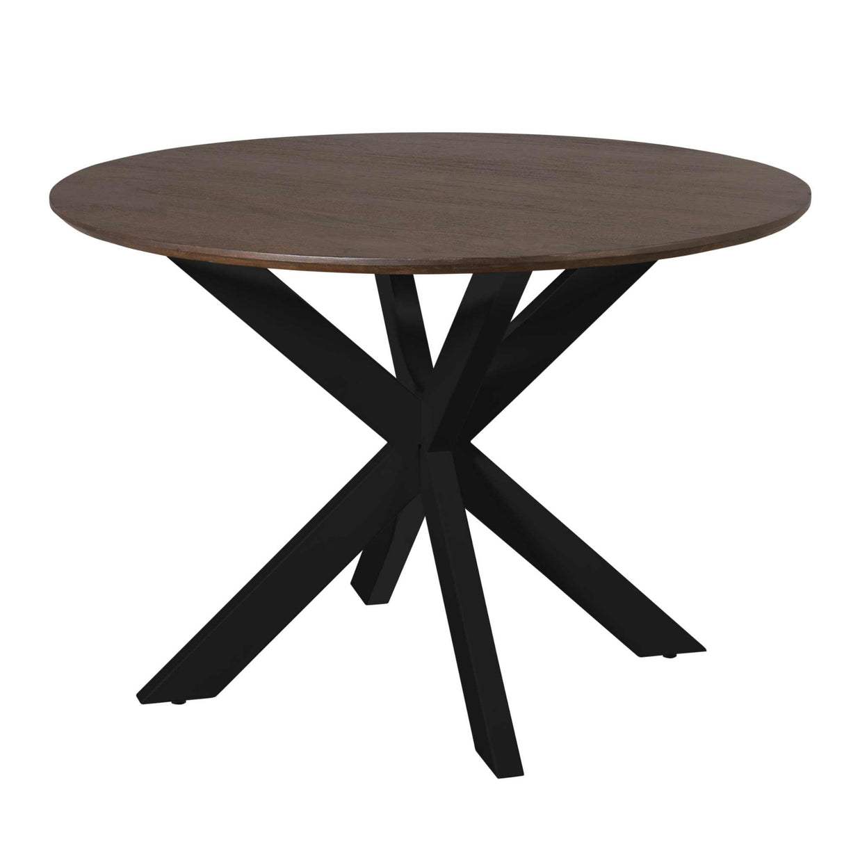 Ronde Eettafel - Bruin Mangohout - 110 cm - Zwarte Metalen Spiderpoot