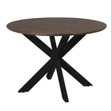 Ronde Eettafel - Bruin Mangohout - 110 cm - Zwarte Metalen Spiderpoot