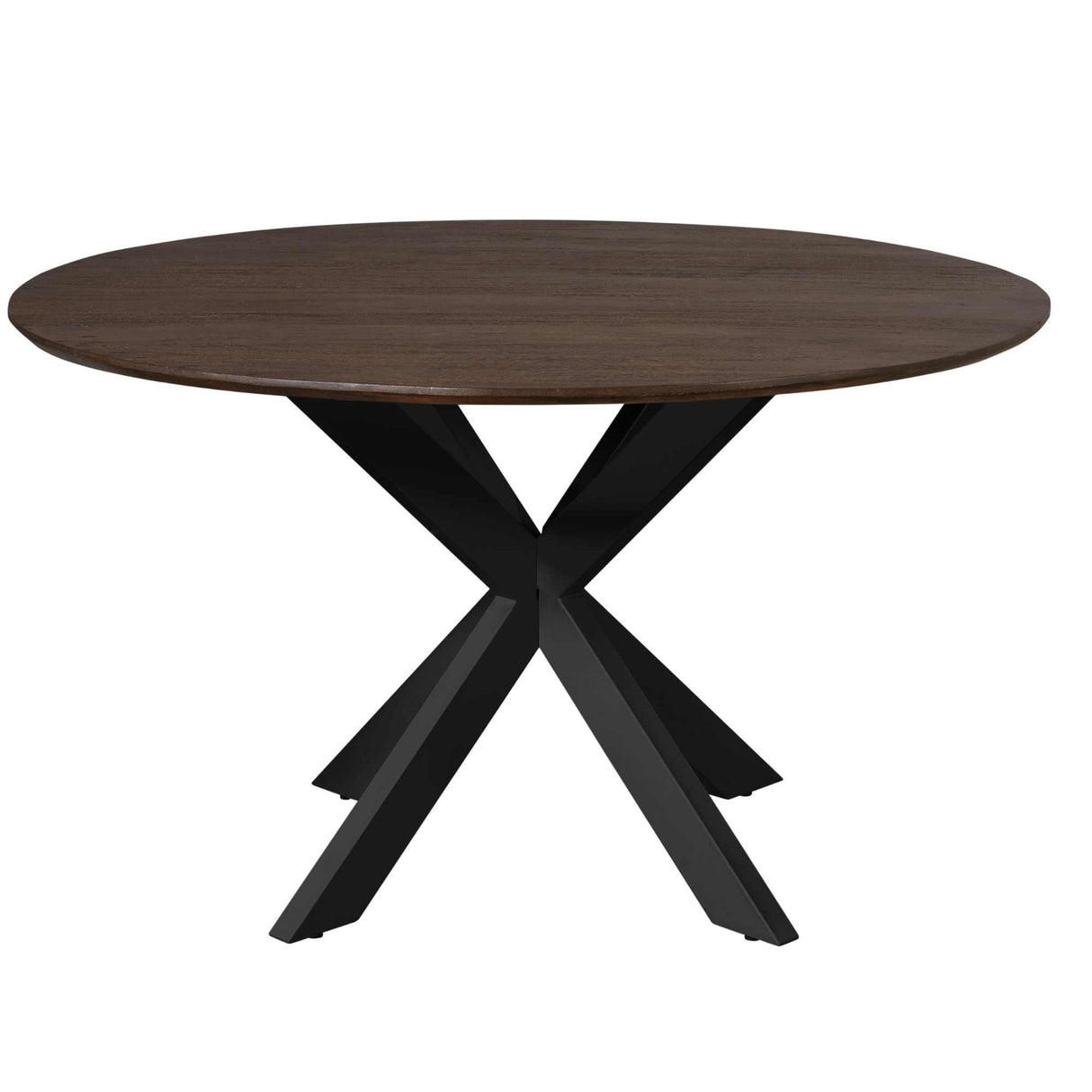 Ronde Eettafel - Bruin Mangohout - 150 cm - Zwarte Metalen Spiderpoot