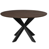 Ronde Eettafel - Bruin Mangohout - 150 cm - Zwarte Metalen Spiderpoot