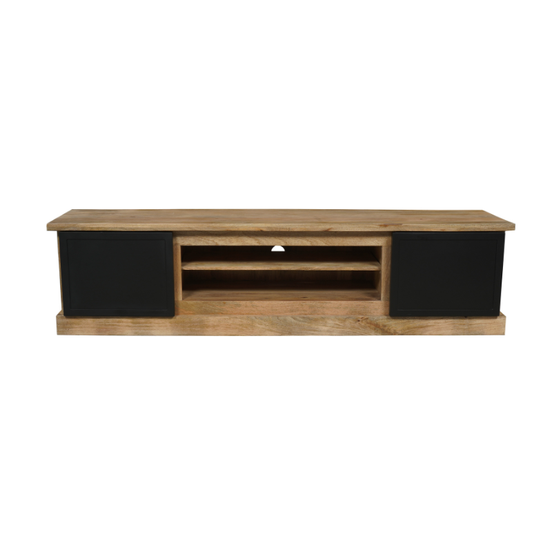 Industrieel Tv-meubel Naturel Mangohout - 200 cm - Zwarte Metalen Details