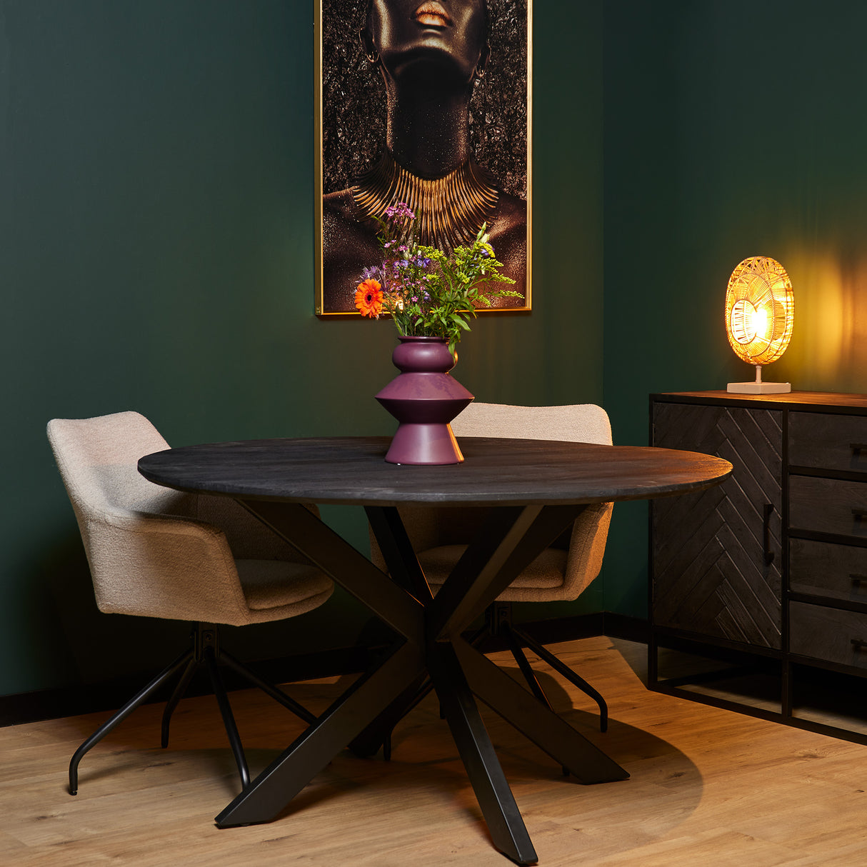 Eettafel - Rond - Zwart - Mangohout - 150 cm