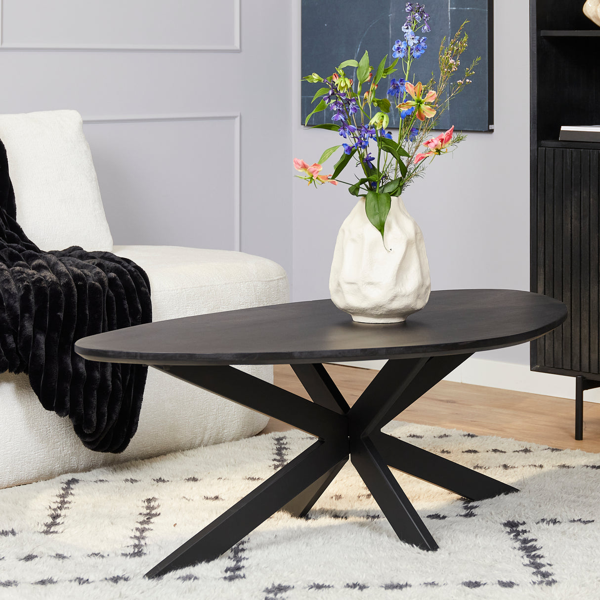 Salontafel - Druppel-vorm - Zwart - Mangohout - 130 cm