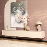 Zwevend TV-meubel Zand Mangohout - 240 cm - Verticaal Lattenpatroon en Push-to-Open