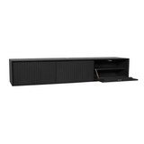 Zwevend Tv-meubel Zwart Mangohout - 160 cm - Lattenpatroon
