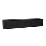 Zwevend Tv-meubel Zwart Mangohout - 160 cm - Lattenpatroon
