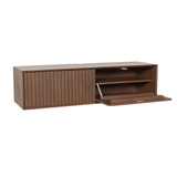 Zwevend TV-meubel Zand Mangohout - 120 cm - Verticaal Lattenpatroon en Push-to-Open