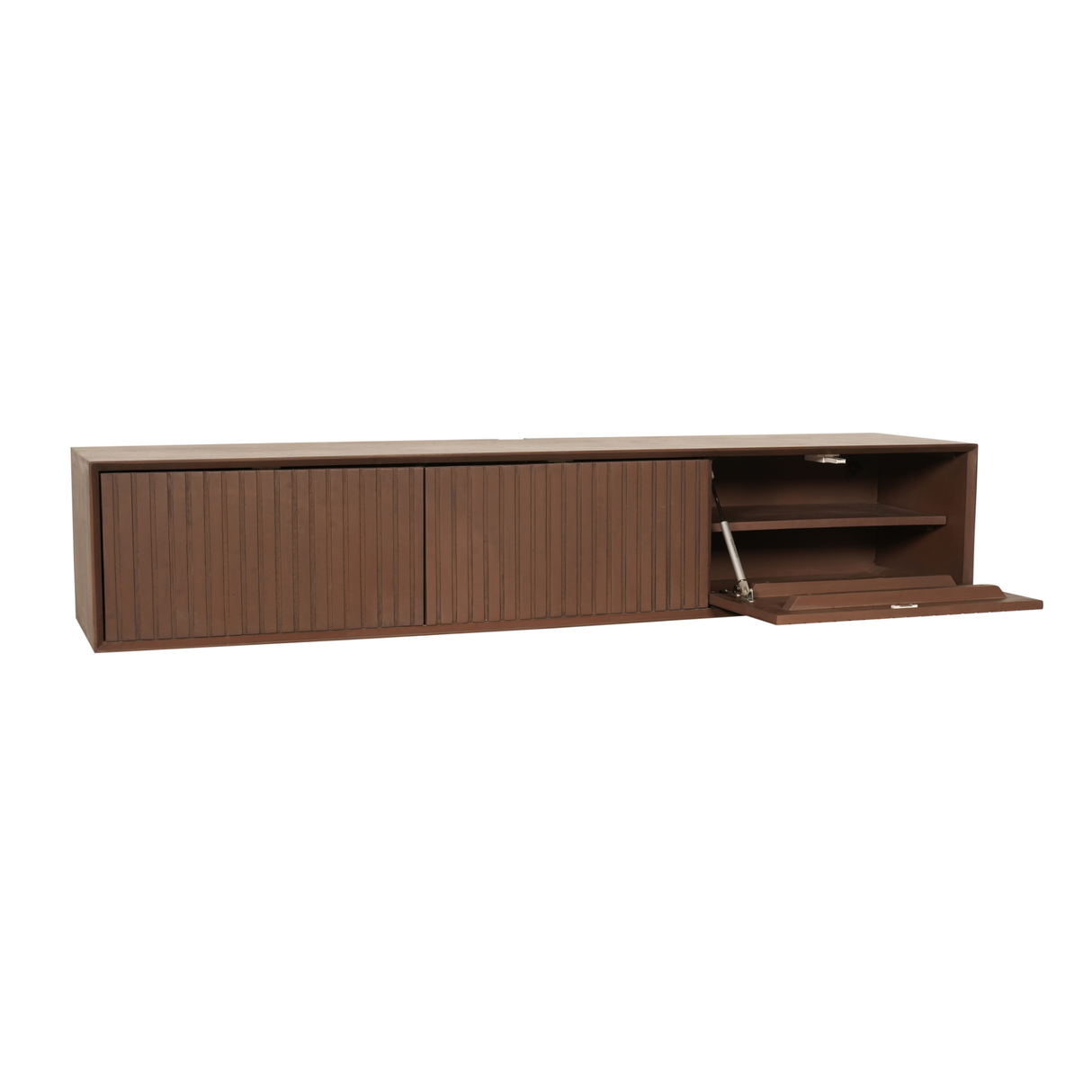 Zwevend TV-meubel Zand Mangohout - 120 cm - Verticaal Lattenpatroon en Push-to-Open